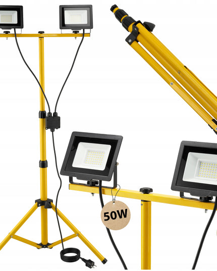 LED statybinis prožektorius su stovu 2x 50W, 4000K, 7000lm rinkinys