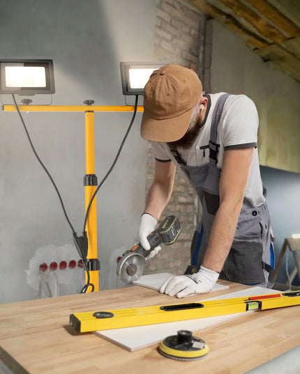 LED prožektorius 100W 2x50W statyvas statyboms darbo su 2m kabeliu