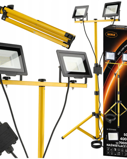 LED prožektorius 100W 2x50W statyvas statyboms darbo su 2m kabeliu