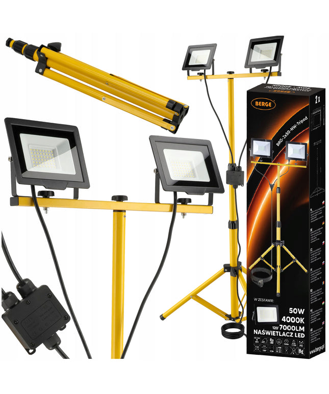 LED prožektorius 100W 2x50W statyvas statyboms darbo su 2m kabeliu