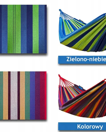 Dvivietis sodo hamakas POTENZA SINGA 220x160cm, žalias, su virvėmis ir dėklu