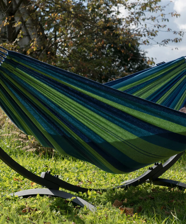 Hamakas su plieniniu stovu KOMPAKT, rinkinys terasai, POTENZA sodo hamakas