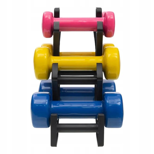 DrFit 6 vnt. spalvotų hantelių rinkinys su stovu, 12 kg - Cardio, Fitnesui, Pilatesui