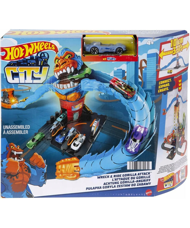 Hot Wheels City gorilos spąstų rinkinys HDR30 – degalinė ir 1 automobilis
