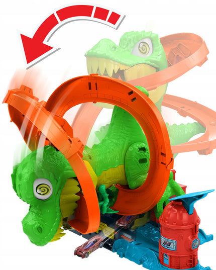 „Hot Wheels City“ T-Rexo gaisrinės vingiuota trasa