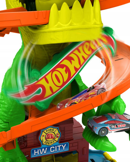 „Hot Wheels City“ T-Rexo gaisrinės vingiuota trasa