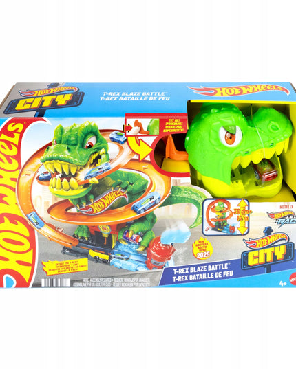 „Hot Wheels City“ T-Rexo gaisrinės vingiuota trasa