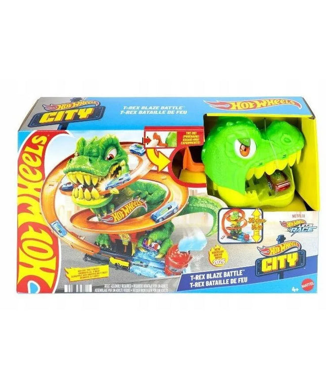 „Hot Wheels City“ T-Rexo gaisrinės vingiuota trasa