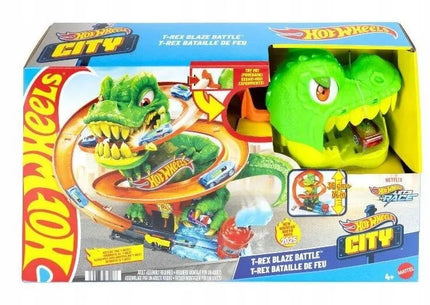 „Hot Wheels City“ T-Rexo gaisrinės vingiuota trasa