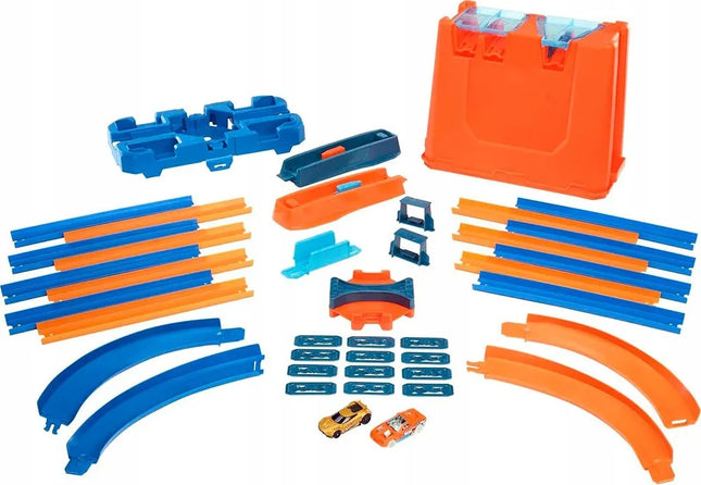 „Hot Wheels“ „Deluxe Stunt Box“ kaskadinių triukų rinkinys su dėže ir 2 automobiliukais GGP93