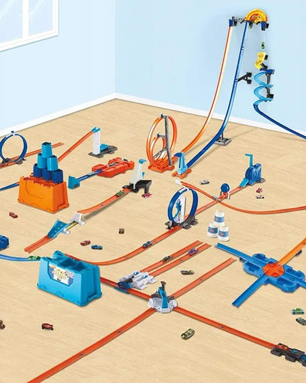„Hot Wheels“ „Deluxe Stunt Box“ kaskadinių triukų rinkinys su dėže ir 2 automobiliukais GGP93