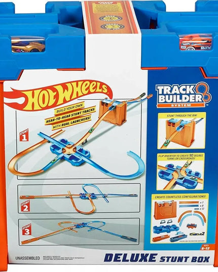 „Hot Wheels“ „Deluxe Stunt Box“ kaskadinių triukų rinkinys su dėže ir 2 automobiliukais GGP93