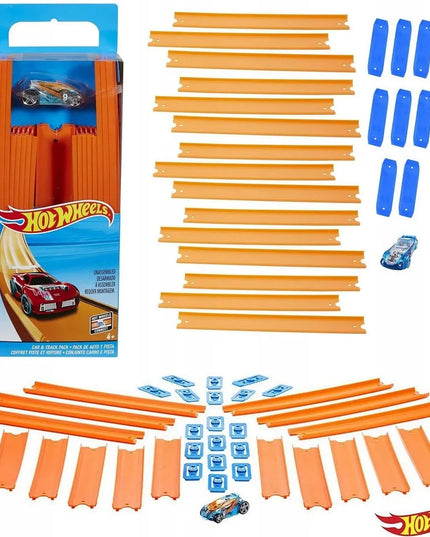 Hot Wheels Track Builder tiesioji trasa su automobiliuku, 4,5 m, 37 dalių, BHT77