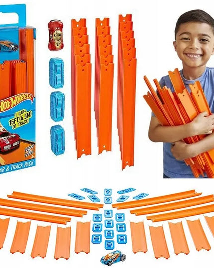 Hot Wheels Track Builder tiesioji trasa su automobiliuku, 4,5 m, 37 dalių, BHT77