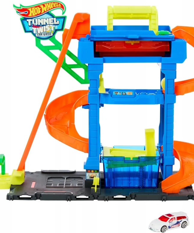 Hot Wheels City „Nuotykių posūkių“ plovykla su tuneliu ir spalvą keičiančiu automobiliuku HNT80
