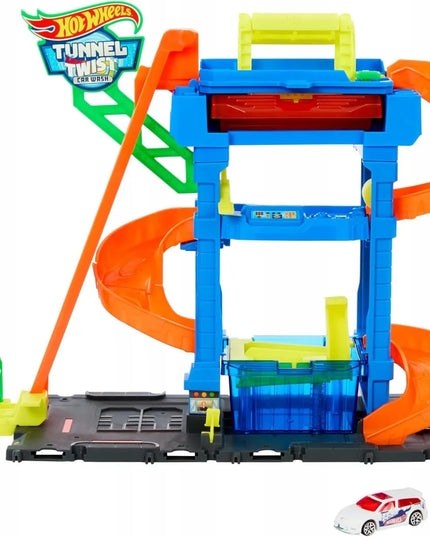 Hot Wheels City „Nuotykių posūkių“ plovykla su tuneliu ir spalvą keičiančiu automobiliuku HNT80
