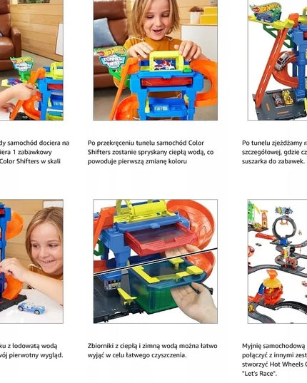 Hot Wheels City „Nuotykių posūkių“ plovykla su tuneliu ir spalvą keičiančiu automobiliuku HNT80