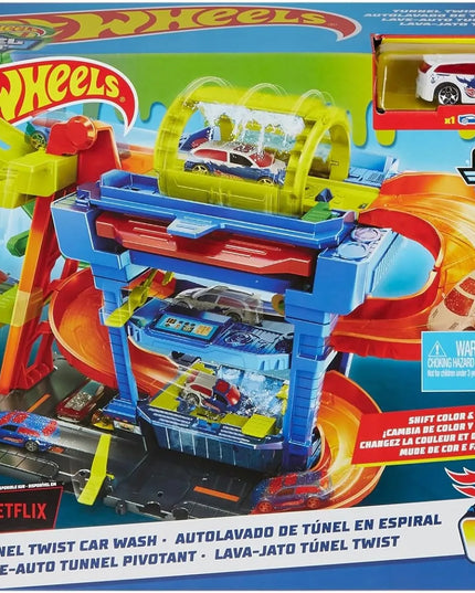 Hot Wheels City „Nuotykių posūkių“ plovykla su tuneliu ir spalvą keičiančiu automobiliuku HNT80