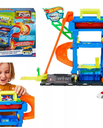 Hot Wheels City „Nuotykių posūkių“ plovykla su tuneliu ir spalvą keičiančiu automobiliuku HNT80