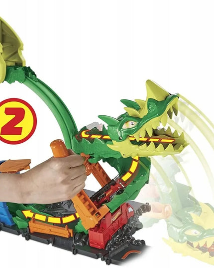 Hot Wheels „Drakono kilpos“ rinkinys su automobiliu ir trasa HDP03