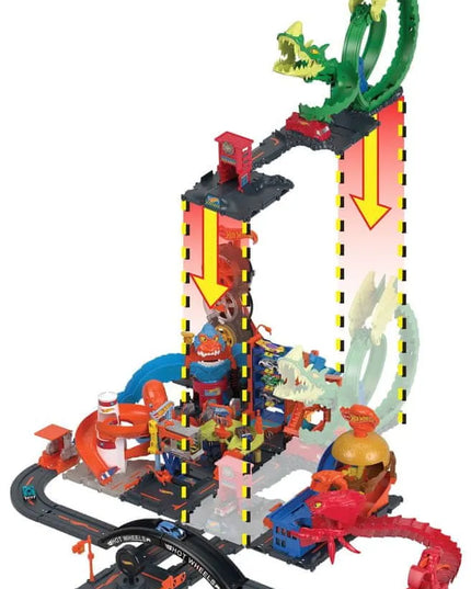 Hot Wheels „Drakono kilpos“ rinkinys su automobiliu ir trasa HDP03