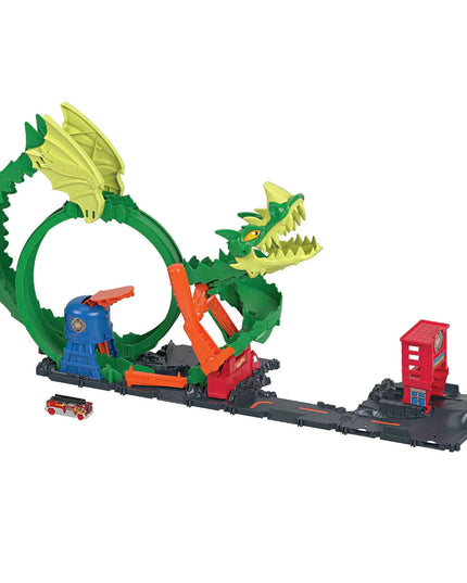 Hot Wheels „Drakono kilpos“ rinkinys su automobiliu ir trasa HDP03