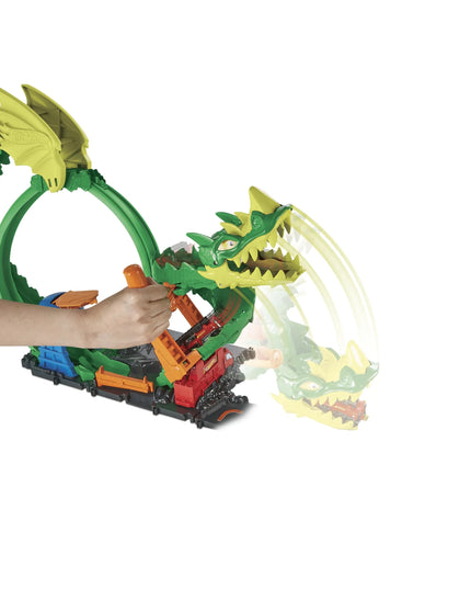 Hot Wheels „Drakono kilpos“ rinkinys su automobiliu ir trasa HDP03