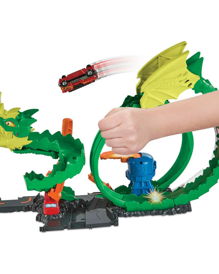 Hot Wheels „Drakono kilpos“ rinkinys su automobiliu ir trasa HDP03