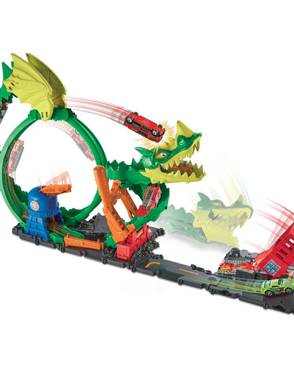 Hot Wheels „Drakono kilpos“ rinkinys su automobiliu ir trasa HDP03