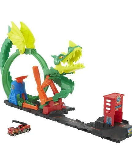 Hot Wheels „Drakono kilpos“ rinkinys su automobiliu ir trasa HDP03