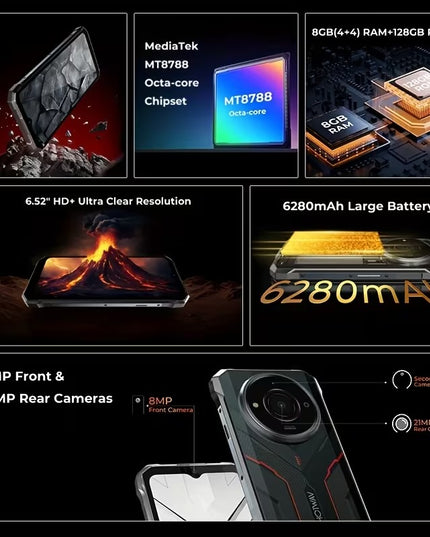 Hotwav T7S Patvarusis Telefonas 8GB + 128GB, Juodas