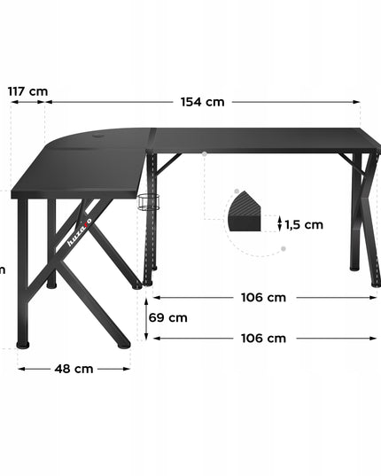 Kampinis kompiuterinis žaidimų stalas Huzaro Hero 6.3 Black