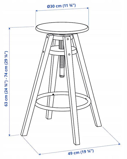 IKEA DALFRED baro kėdė, 63-74 cm, juoda