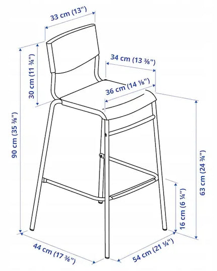 IKEA STIG Baro kėdė su atlošu, 63 cm, juoda