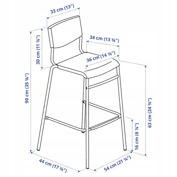 IKEA STIG Baro kėdė su atlošu, 63 cm, juoda