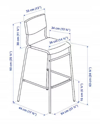 IKEA STIG baro kėdė 63 cm aukščio, balta