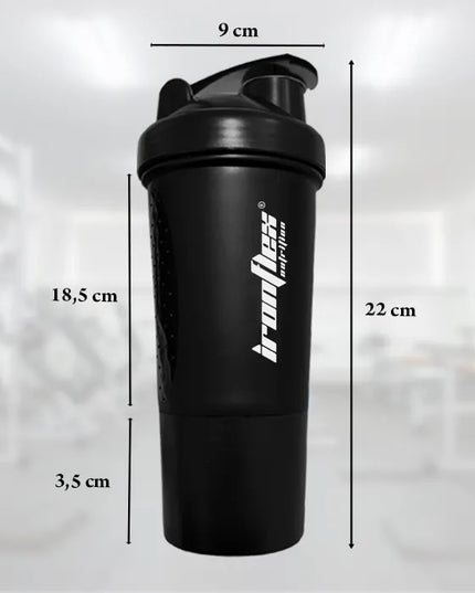„IronFlex“ baltymų plaktuvas su papildų indeliu, 500 ml, sandarus, juodas