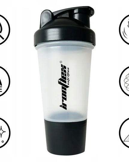 IronFlex sandarus baltymų kokteilių plaktuvėlis su papildų talpykle, 500 ml