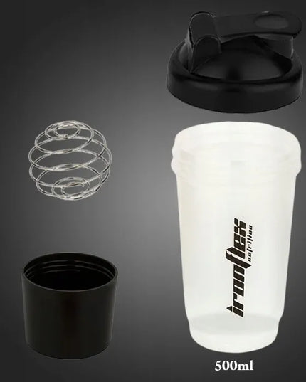 IronFlex sandarus baltymų kokteilių plaktuvėlis su papildų talpykle, 500 ml