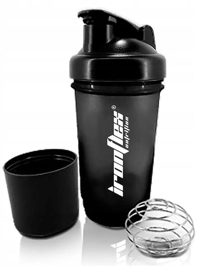 „IronFlex“ baltymų plaktuvas su papildų indeliu, 500 ml, sandarus, juodas