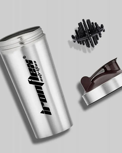 IronFlex plieninis shakeris 750 ml, pilkas, sandarus, su sieteliu ir snapeliu