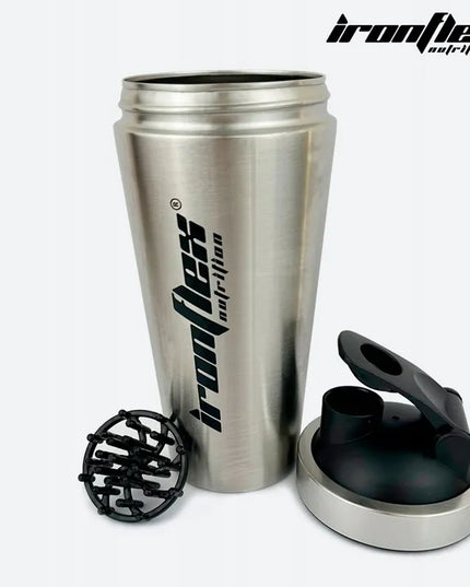 IronFlex plieninis shakeris 750 ml, pilkas, sandarus, su sieteliu ir snapeliu
