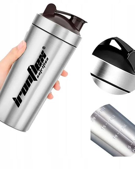 IronFlex plieninis shakeris 750 ml, pilkas, sandarus, su sieteliu ir snapeliu