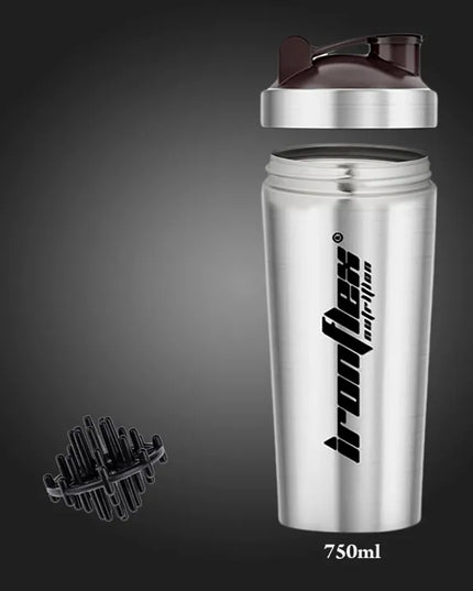 IronFlex plieninis shakeris 750 ml, pilkas, sandarus, su sieteliu ir snapeliu