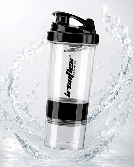 IronFlex Spider shakeris, 500 ml, sandarus, su baltymų ir papildų talpyklomis