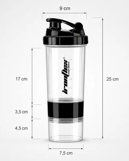 IronFlex Spider shakeris, 500 ml, sandarus, su baltymų ir papildų talpyklomis
