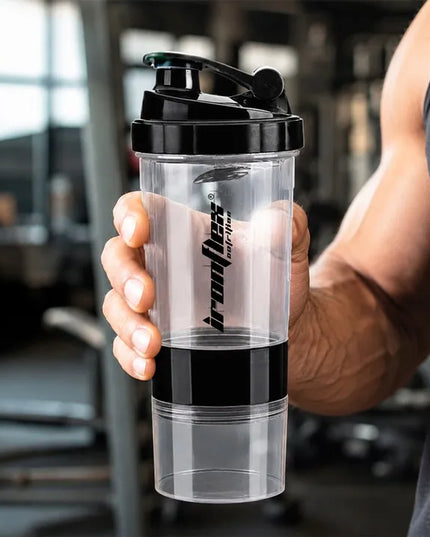 IronFlex Spider shakeris, 500 ml, sandarus, su baltymų ir papildų talpyklomis