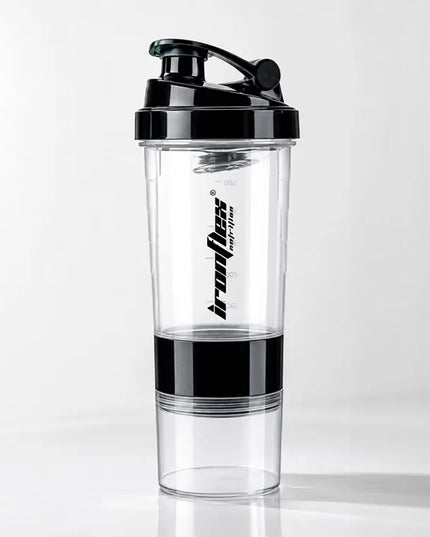 IronFlex Spider shakeris, 500 ml, sandarus, su baltymų ir papildų talpyklomis