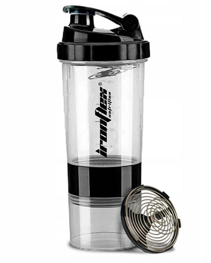 IronFlex Spider shakeris, 500 ml, sandarus, su baltymų ir papildų talpyklomis