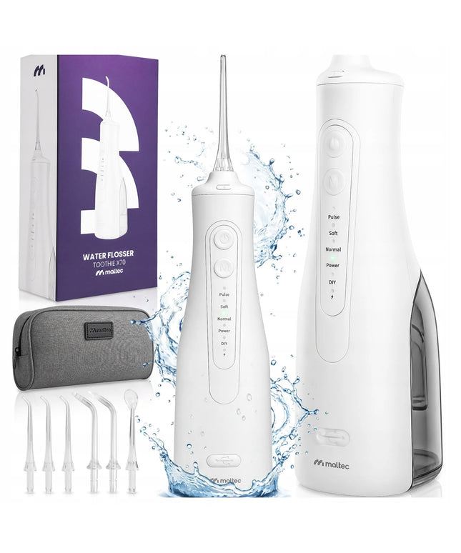 Belaidis burnos irigatorius MalTec Toothie X70, IPX7, 6 antgaliai, 300 ml, su dėklu